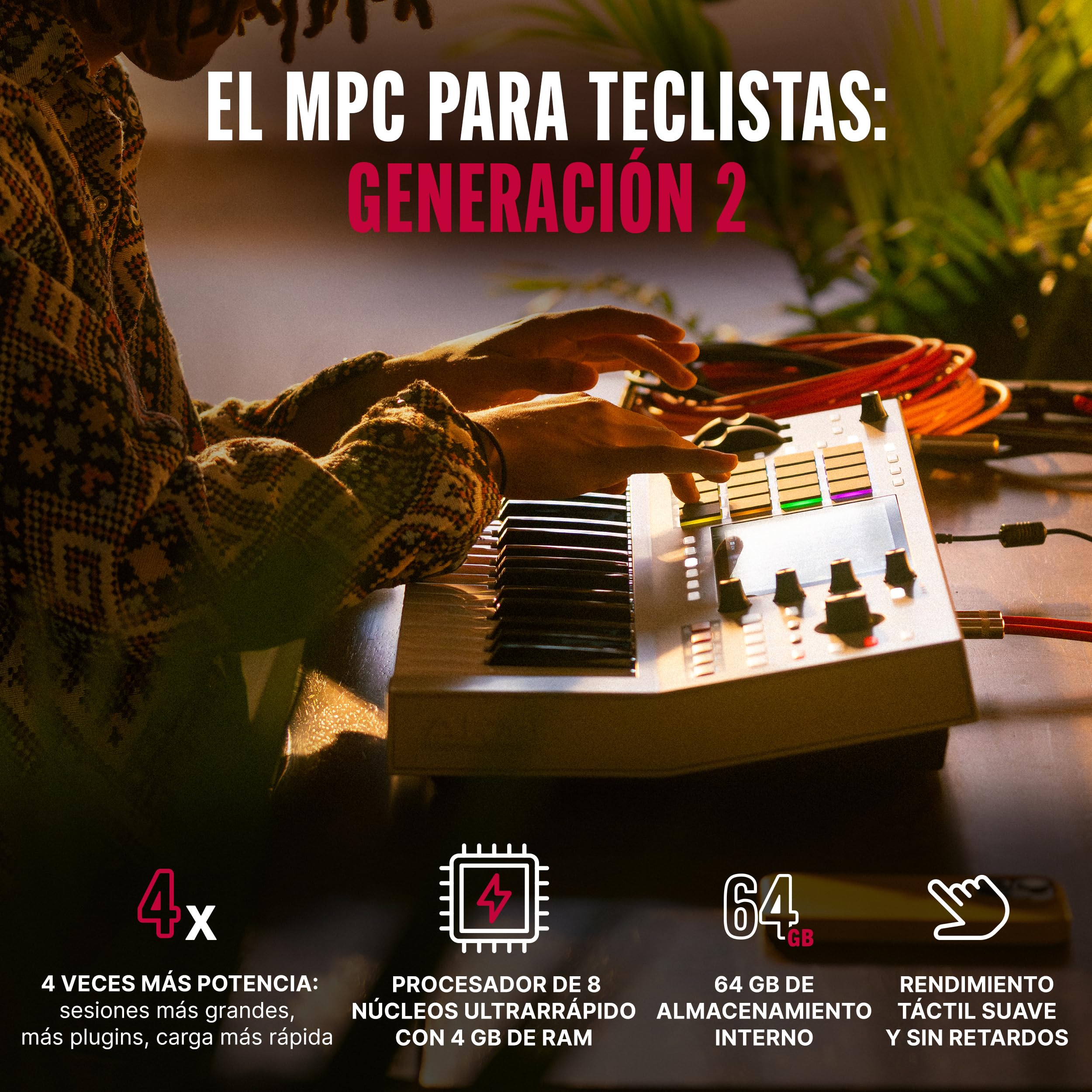 Akai Professional MPC Key 37 G2 Teclado de Producción Autónomo Next-Gen | Sintetizador para Productores, Sampling y Sequencing, con USB-C, 37 Teclas, 16 Pads MPC, Procesador 8-core, 4 GB RAM