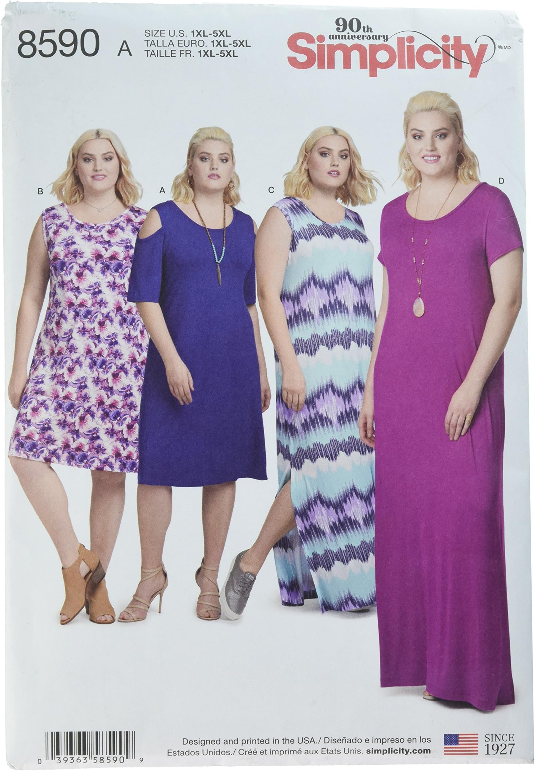 Simplicity US8590A Women's Knee and Floor Length Knit Dress Sewing Patterns, Plus Sizes 22W-40W