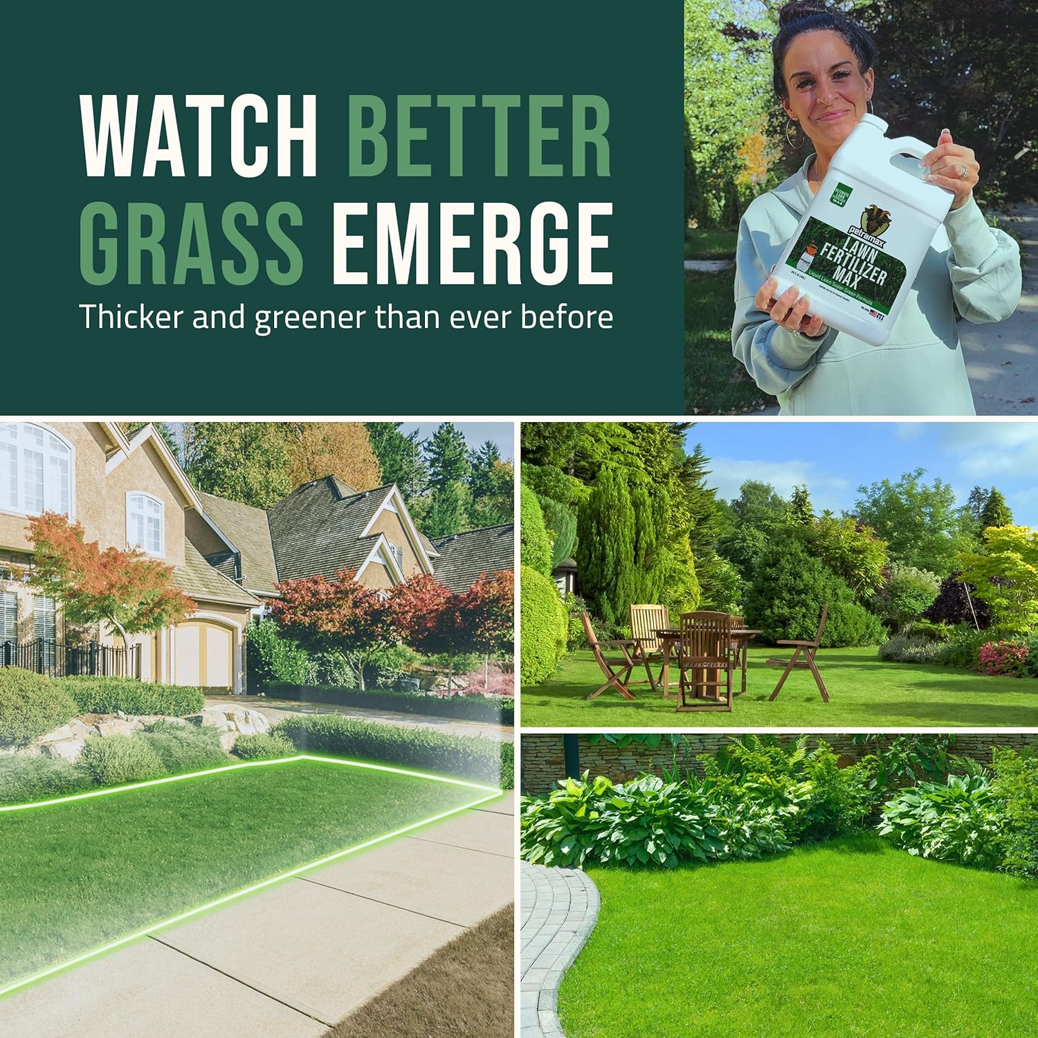 PetraMax Liquid Lawn Fertilizer for Lawns Concentrate - Liquid Fertilizer for Lawns, Food for Grass - 16-4-8 High Nitrogen Lush Green Grass, Phosphorus for Strong Roots - Apply Spring & Summer (1 G)