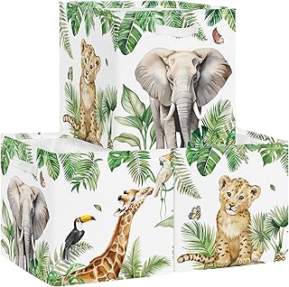 Clastyle Pack of 3 Jungle Animals Children's Storage Box Fabric for Kallax Foldable Storage Basket Small Women Girls Wardrobe Organiser Wardrobe for Shelf, Lion, 30 x 30 x 30 cm