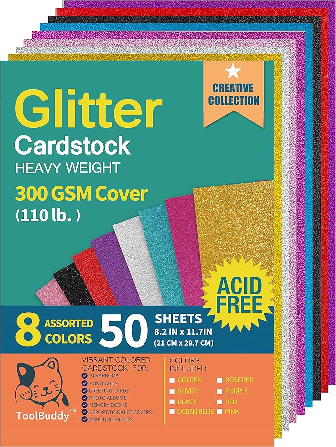 Heavyweight Glitter Cardstock Paper 110lb. / 300GSM 50