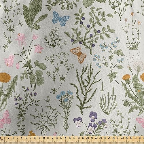 Miniatura 2 de Lunarable Tela floral de The Yard, ilustración temática de botánica de flores silvestres con mariposas, vegetación de primavera, tela de satén