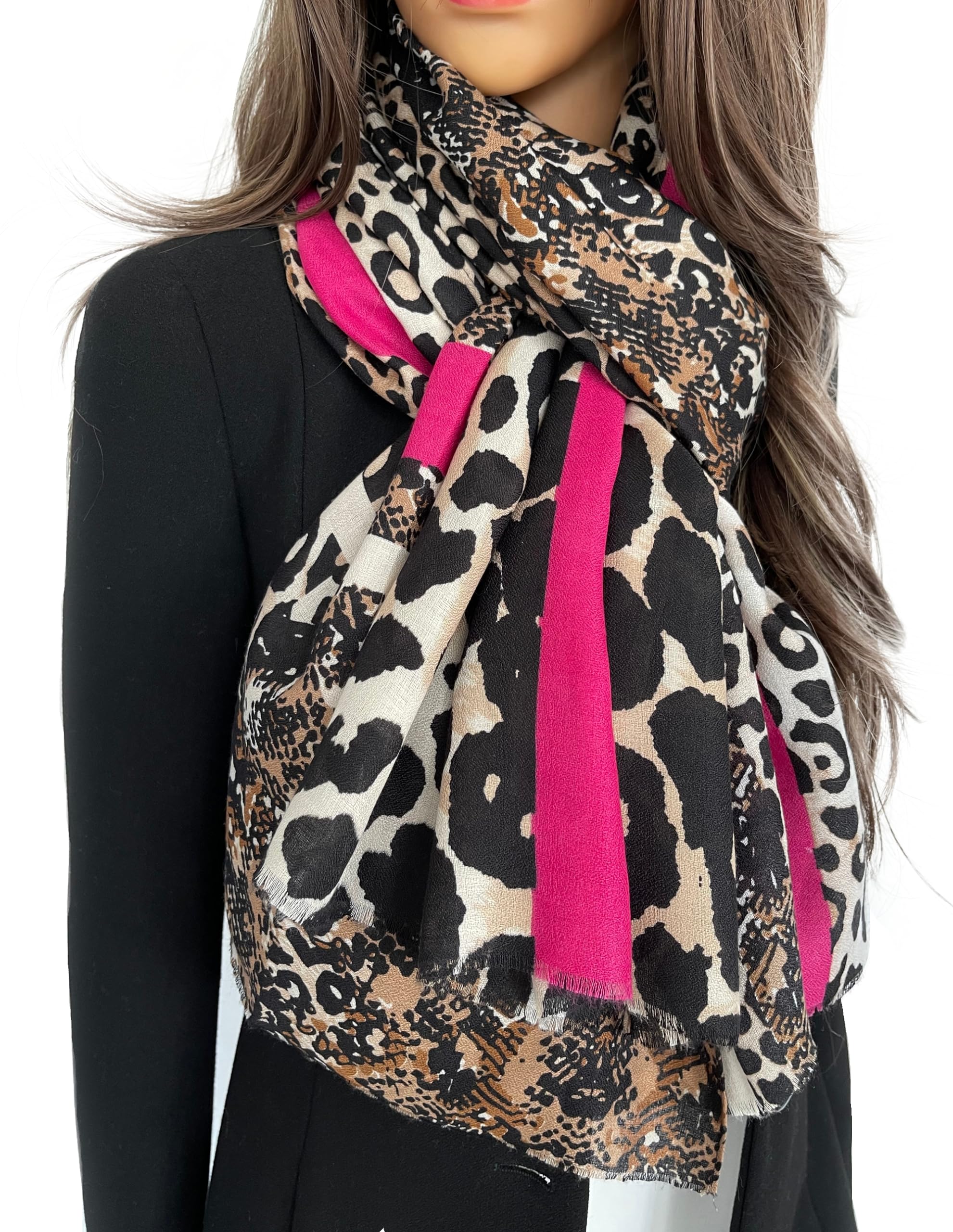The Accessory Co. Large Snakeskin Scarf for Women – Leopard Print Block Design – Lightweight Animal Print Shawl Wrap – Stylish Neck Scarf for Women