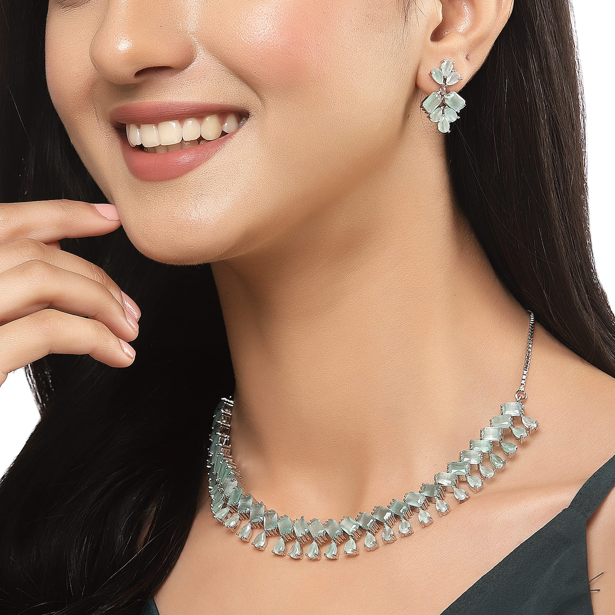 Rhodium-Plated American Diamond Necklace Set