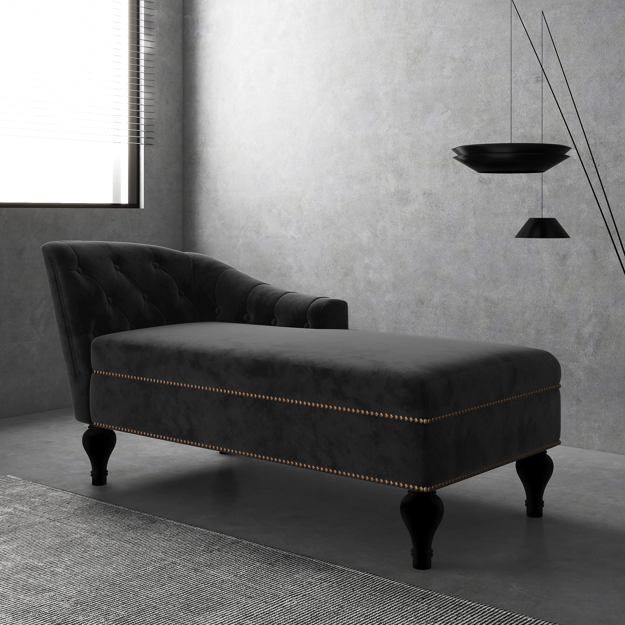 Buy Chaise Lounge Chair with Nailheaded, Polibi Modern Tufted Velvet