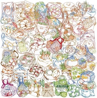 50 Pcs Sketch Grocery Produce Vinyl Decals for Bike Luggage Daily Decor | Market fruit veg sketch sticker patterns bring warm casual vibe to all daily personal items