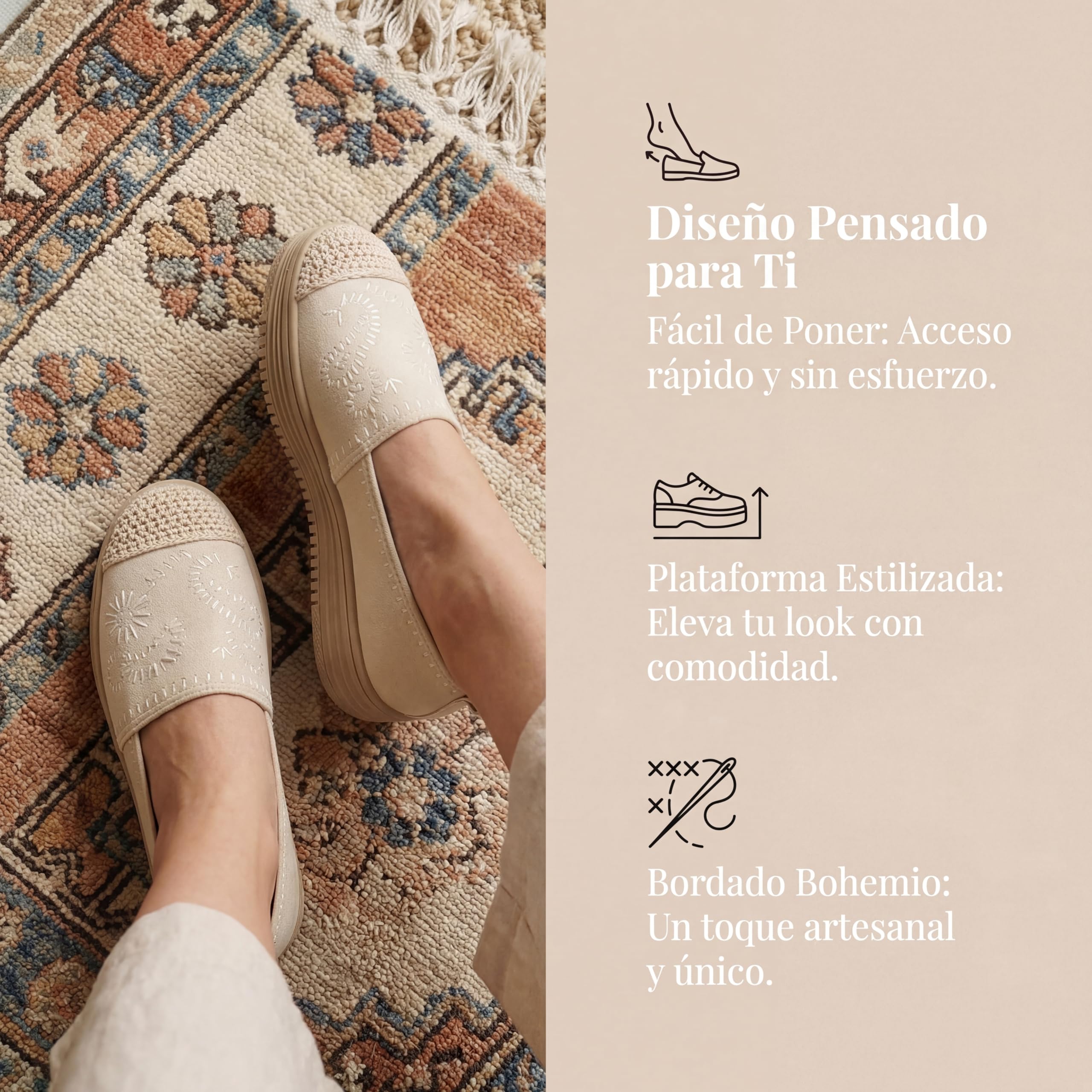 GLAMORA Bailarinas Mujer Manoletinas Merceditas Slip On Lona Zapatos Planos Plataforma Baja Zapatillas Casual Cómodas Primavera Verano Puntera Crochet Estilo Esparto con Detalle Bordado