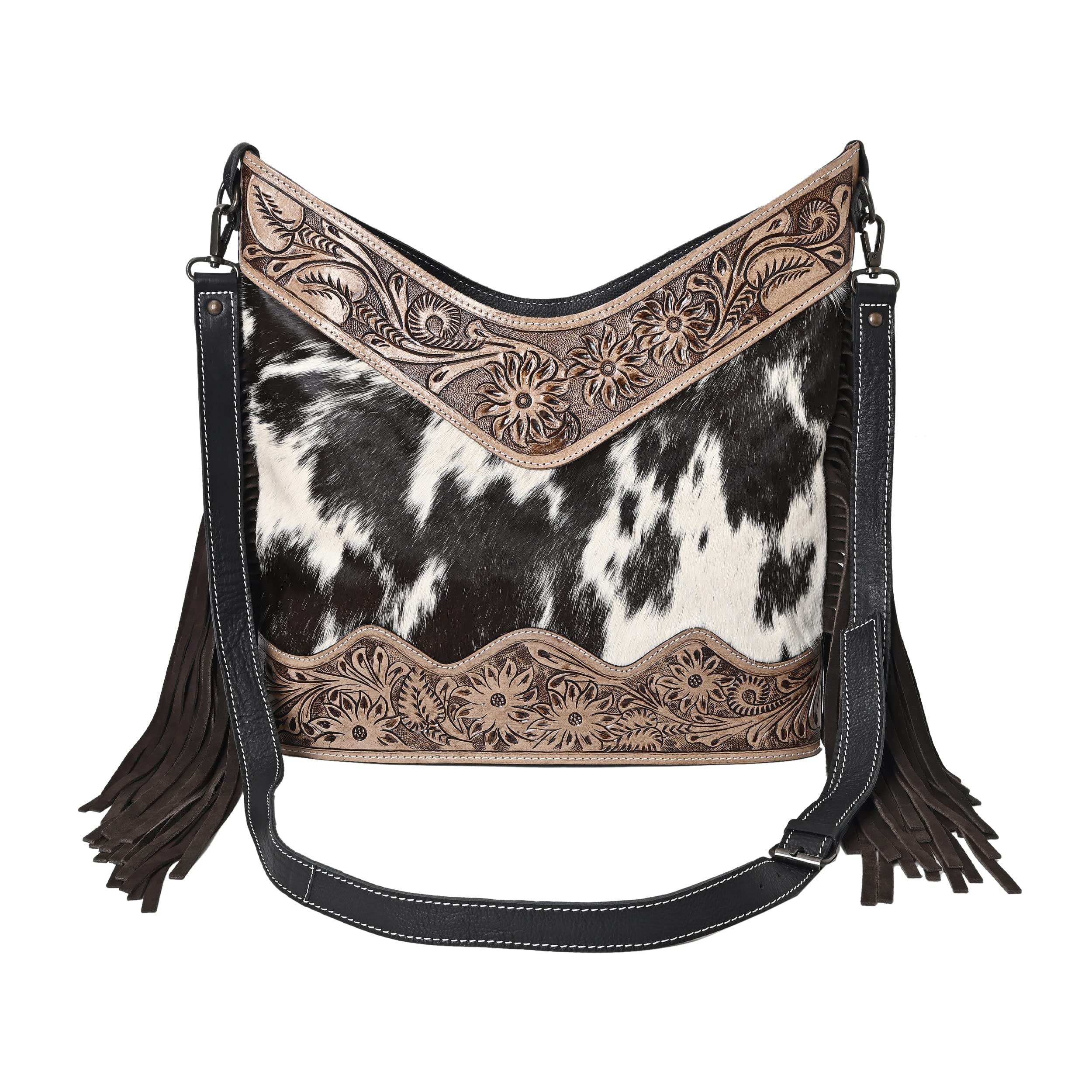 Leather Cross Body Bag Purse for Woman Sling Bag Cowhide Handmade Western Shoulder Bags With Adjustable Strap 12x14 in