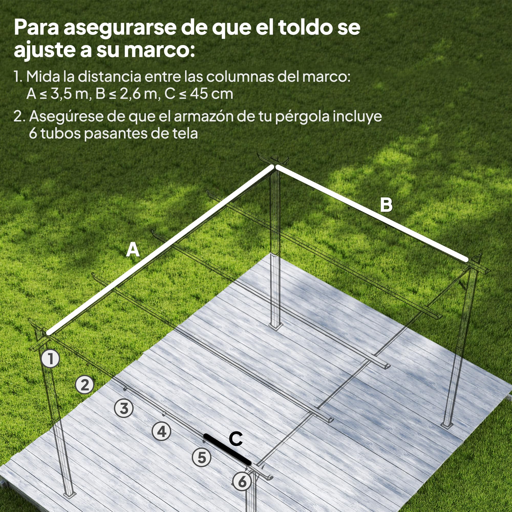 Outsunny Techo de Pérgola 3,5x2,6 m, Techo de Repuesto Retráctil para Marco de Pérgola de 4x3 m, UV30+, Toldo de Tela Solo para Cenador Jardín con 10 Orificios de Drenaje, Gris Oscuro