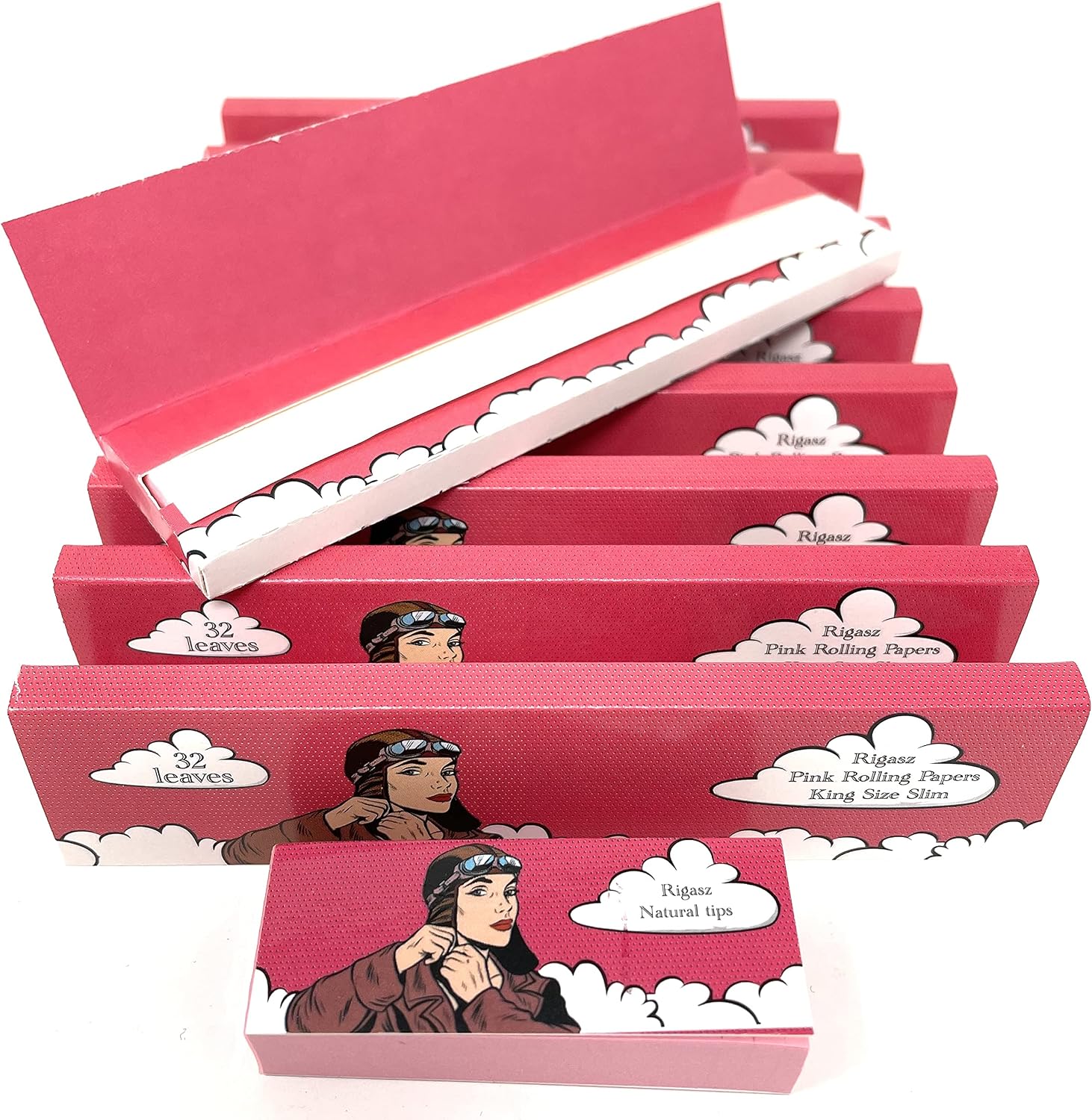 Rigasz Pink 9 Pack + 1 Filter Tips King Size Slim Plant-Based Papers, 10 Count (Pack of 1), 10 Count (Pack of 1) - Image 3