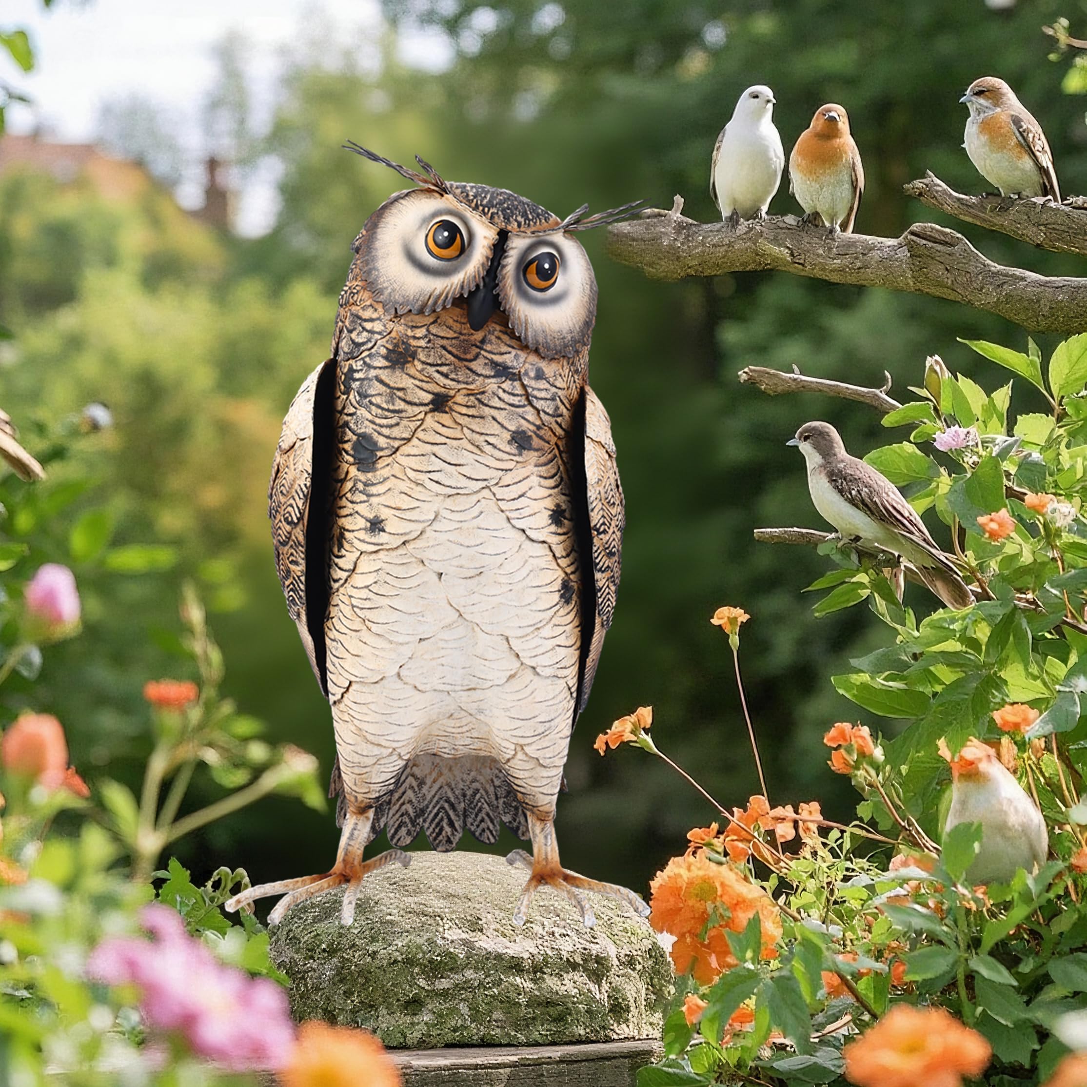 chisheen Metal Owl Statue Garden Ornaments Outdoor Yard Art Decoration Bird Sculpture for Patio,Lawn,Backyard,Housewarming Gifts for Mom,Women