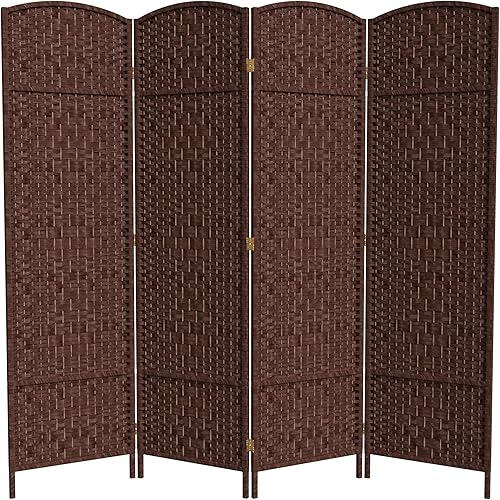 Miniatura 24 de Divisor de ambiente resistente de 6 pies, pantalla de privacidad plegable de fibra de ratán con patrón de diamante, Madera, Mocha oscuro Mocha