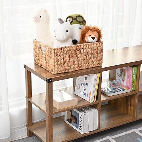 Miniatura 2 de JS HOME Cesta de mimbre jumbo para organización, cesta rectangular extragrande de almacenamiento de jacinto de agua con asas integradas, 1 paquete