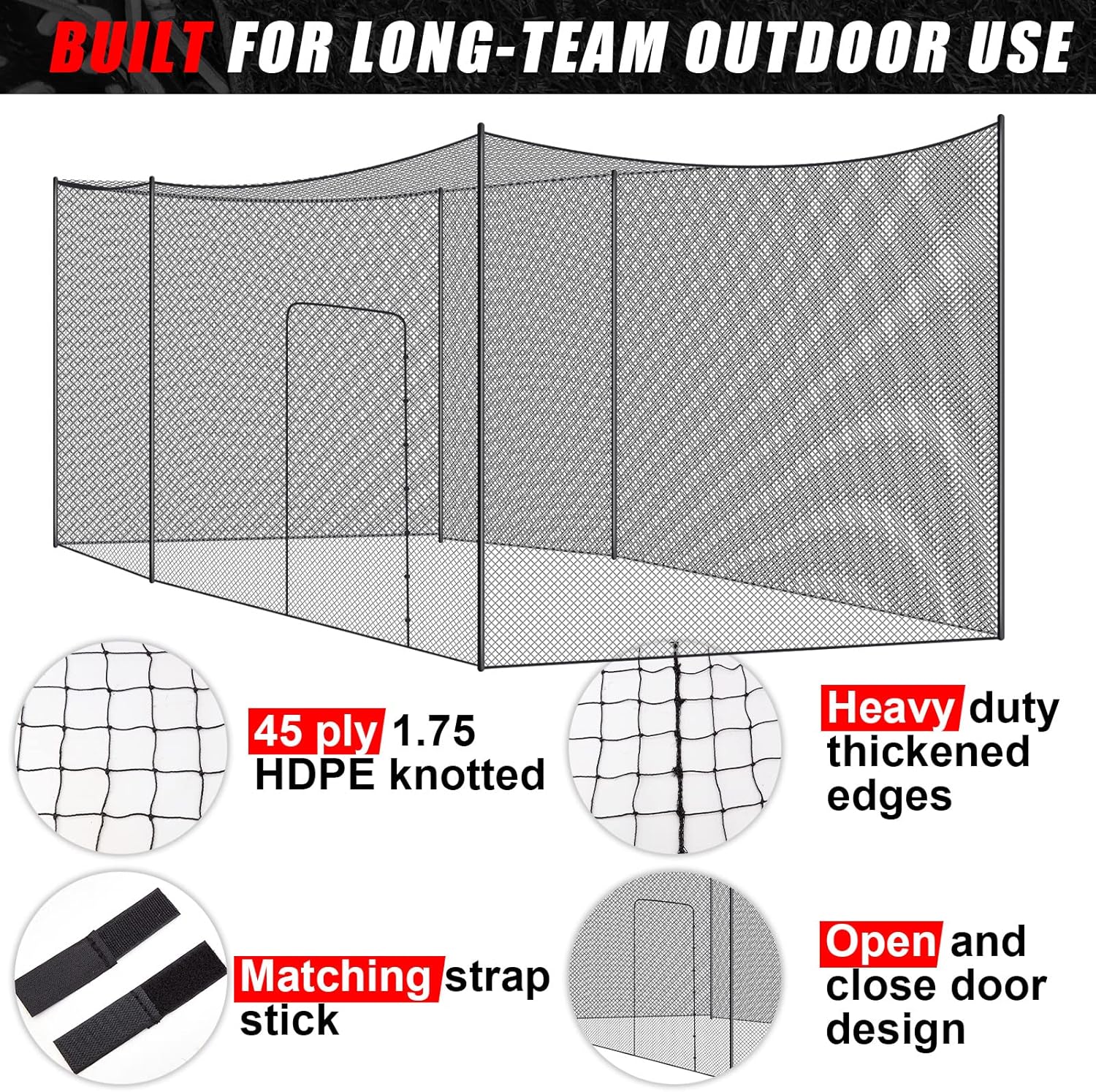 Syhood Baseball Batting Cage Net Heavy Duty Cricket Softball Hitting Practice Net Portable Pitching Cage, Training Sports Barrier Screen for Backyard Outdoor (Frame Not Included)