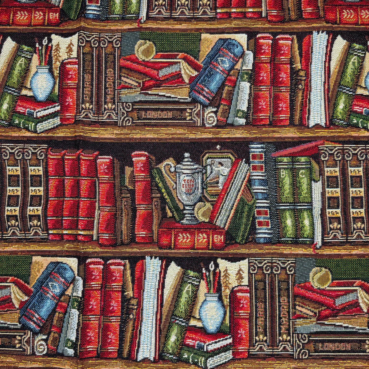 Glamour Secrets Multi Tapestry Fabric -Library - Books - Trophies - Bookshelf - Upholstery Material