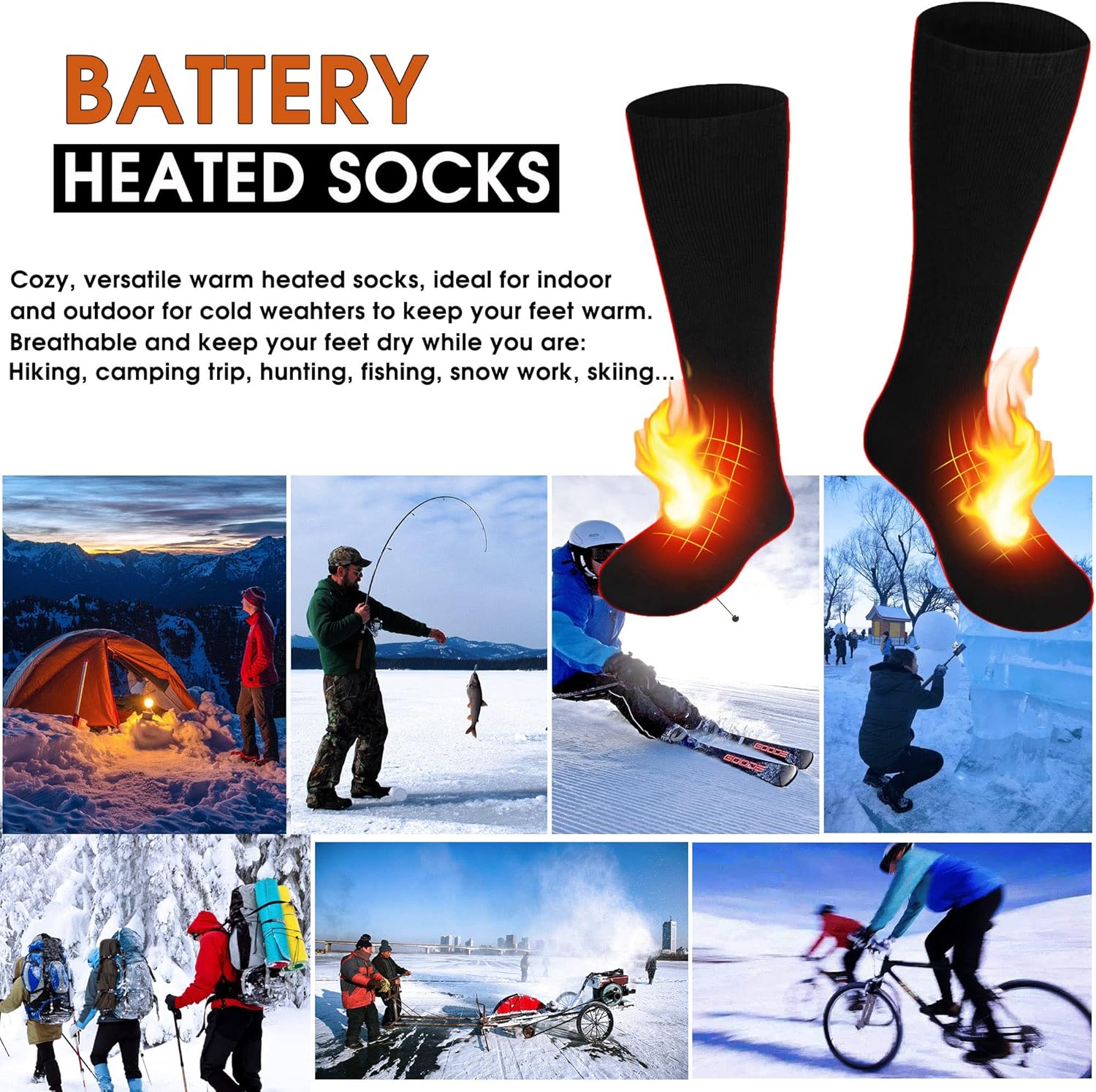 Svpro Rechargeable Electric Heated Socks for Men Women,Battery Powered Cold Weather Heat Socks, Outdoor Hunting Riding Camping Hiking Motorcycle Skiing Warm Winter Socks