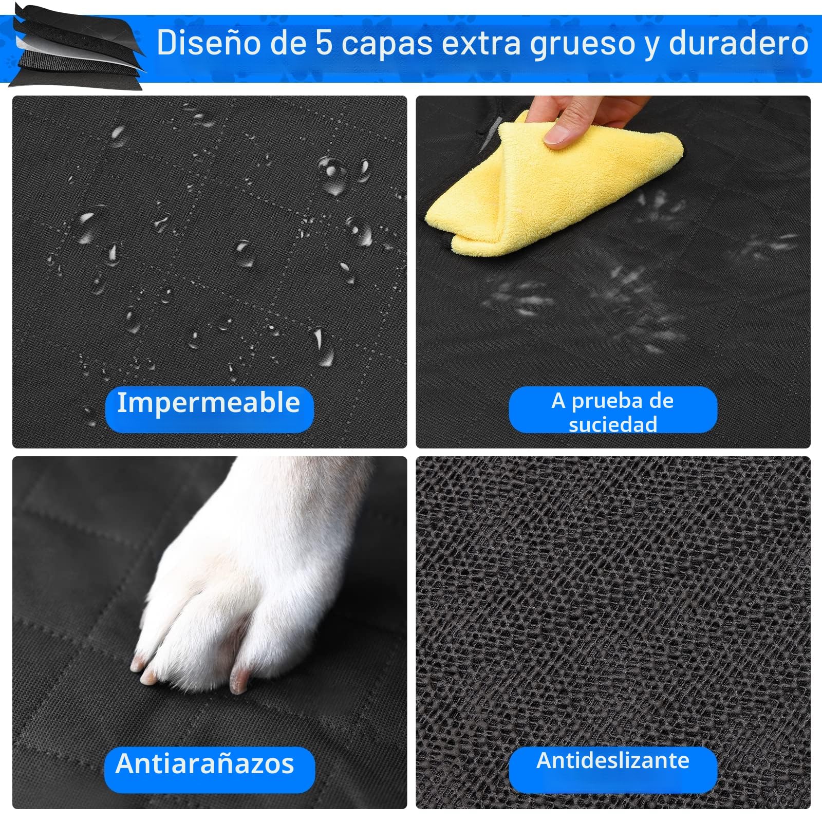 Protector de Maletero para Perros Universal, Impermeable y Antideslizante, Funda Coche para Mascotas de 185x105 cm, Adecuado para Coches Pequeños, SUV y Camionetas