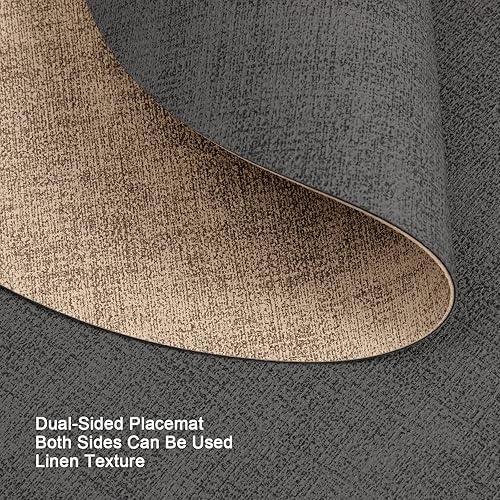 Miniatura 3 de Myir JUN Manteles individuales redondos de doble cara, de piel sintética, juego de 4 manteles individuales para interiores para mesa de comedor al