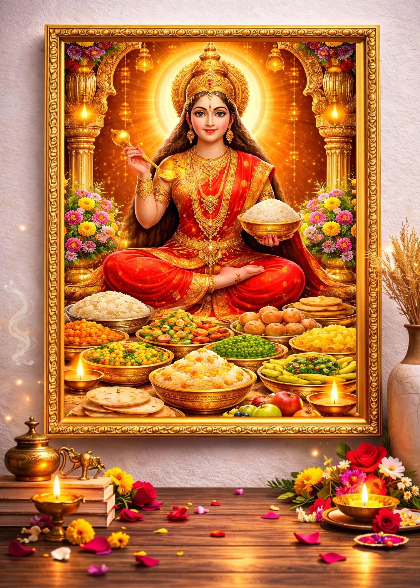 Annapurna Devi Kitchen Blessing Photo Golden Frame, Rectangular, Polished Finish, 30 cm x 22 cm-image-30