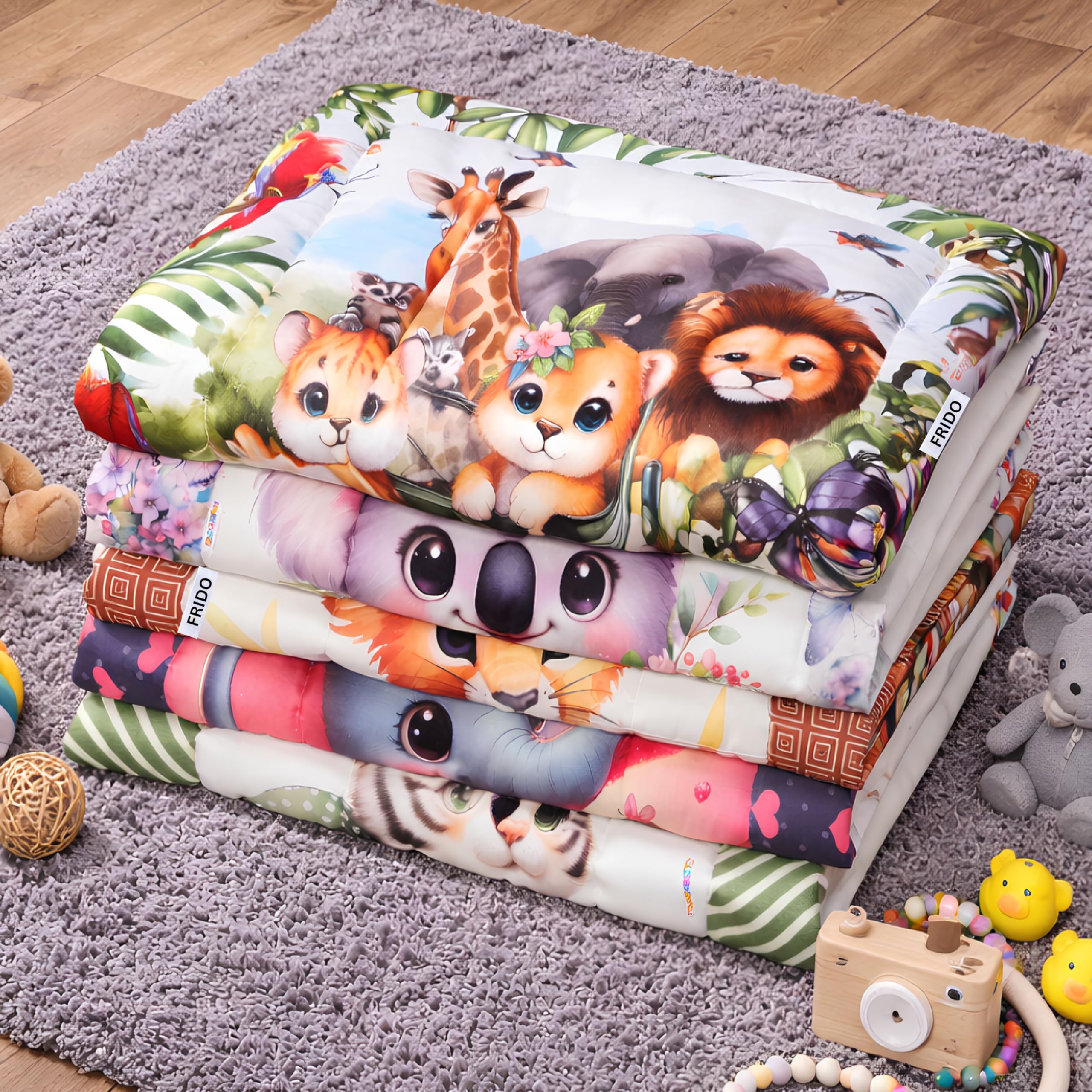 FRIDO New Born Baby Godadi Pack of 5 Combo Set Soft Cotton Baby godi| Godari | Baby Bed | Crib Sheet | Cartoon Mat Godadi | Bedding Set | Multicolor(Set of 5) (Green)-image-47