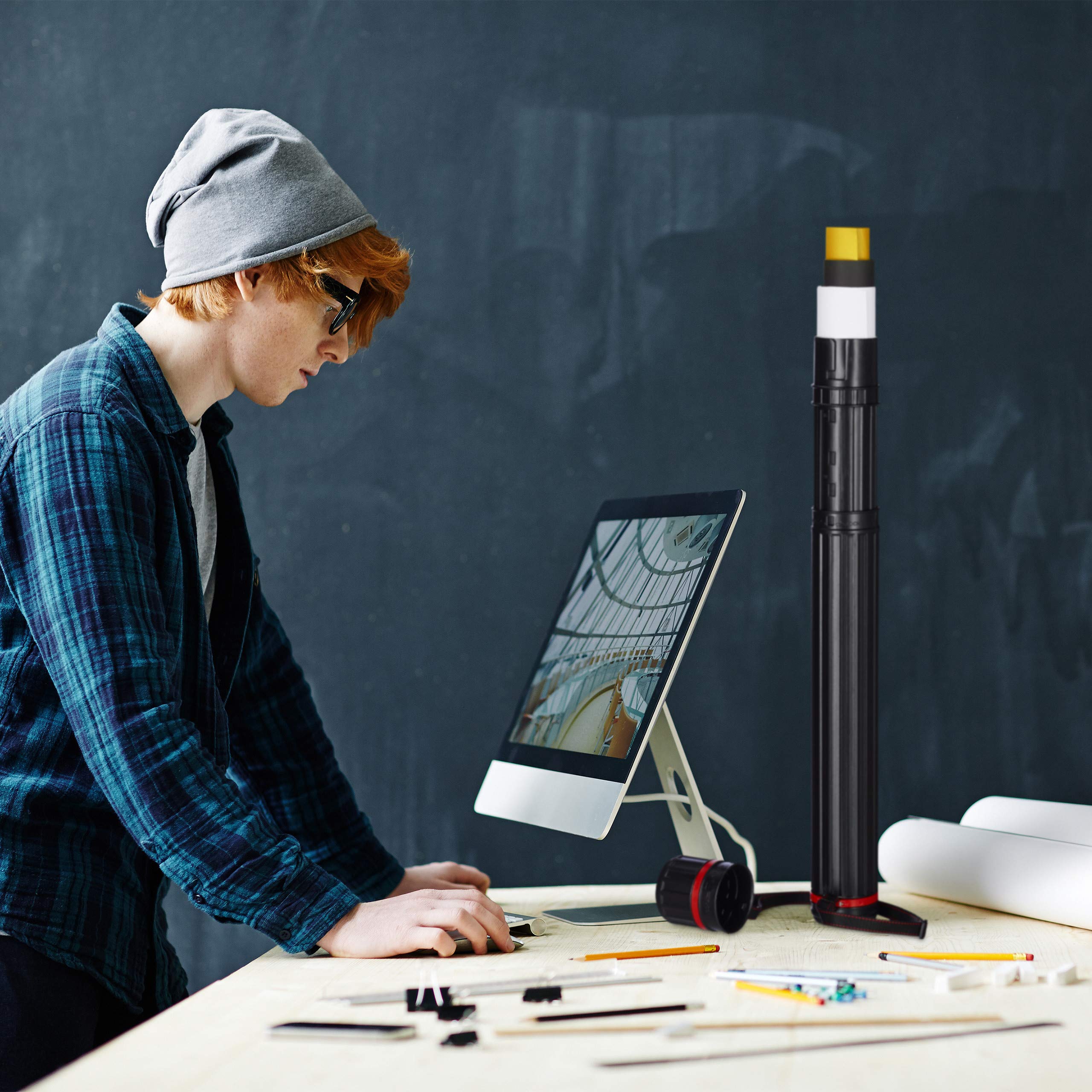 Relaxdays Tubo Portadisegni, formato max. A0, Cintura Regolabile, Tappo a Vite, 64-107 cm, Plastica, Nero