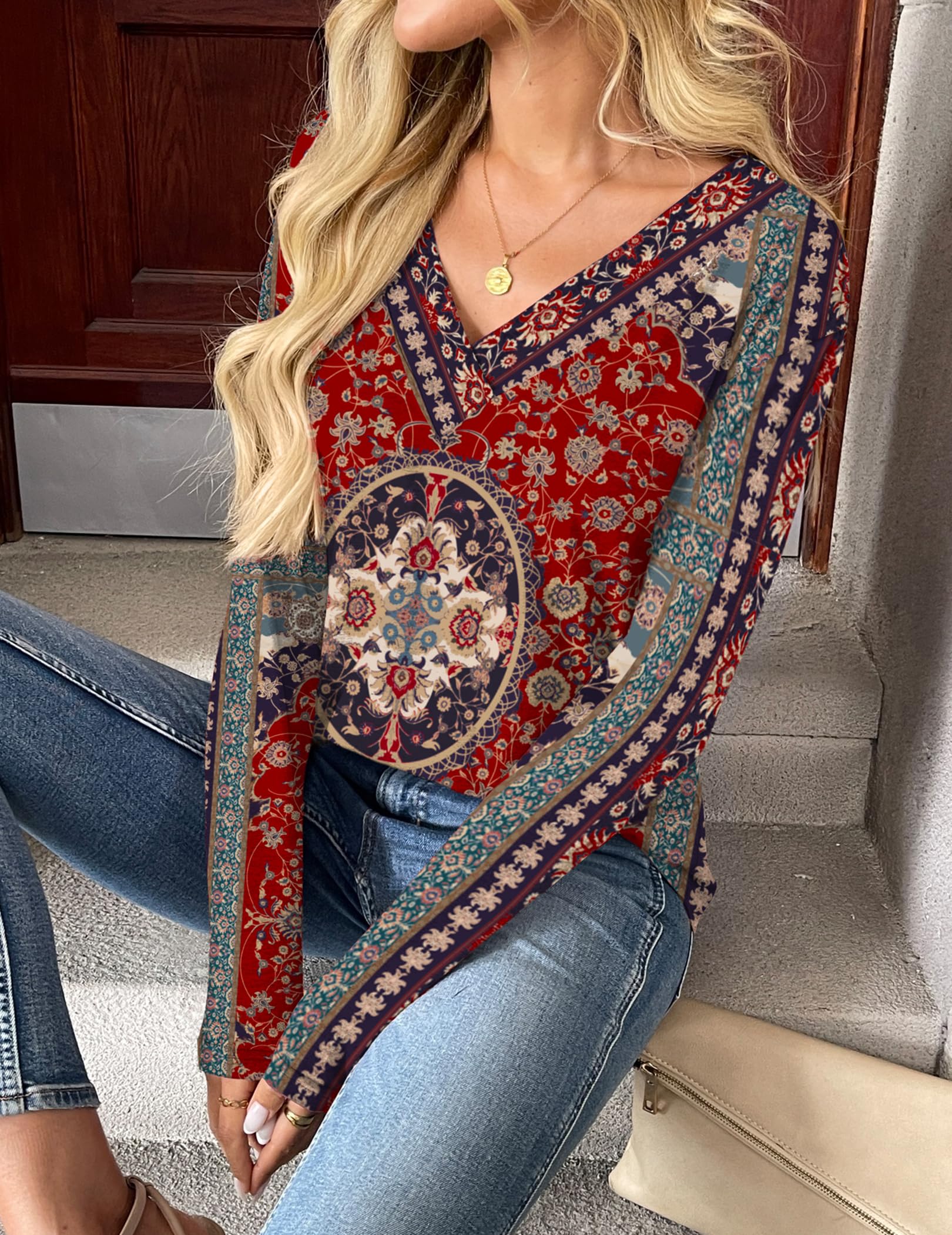 Zeagoo Women Long Sleeve Tops Dressy Casual V Neck Tshirts Basics Tee 2025 Fall Trendy Clothes
