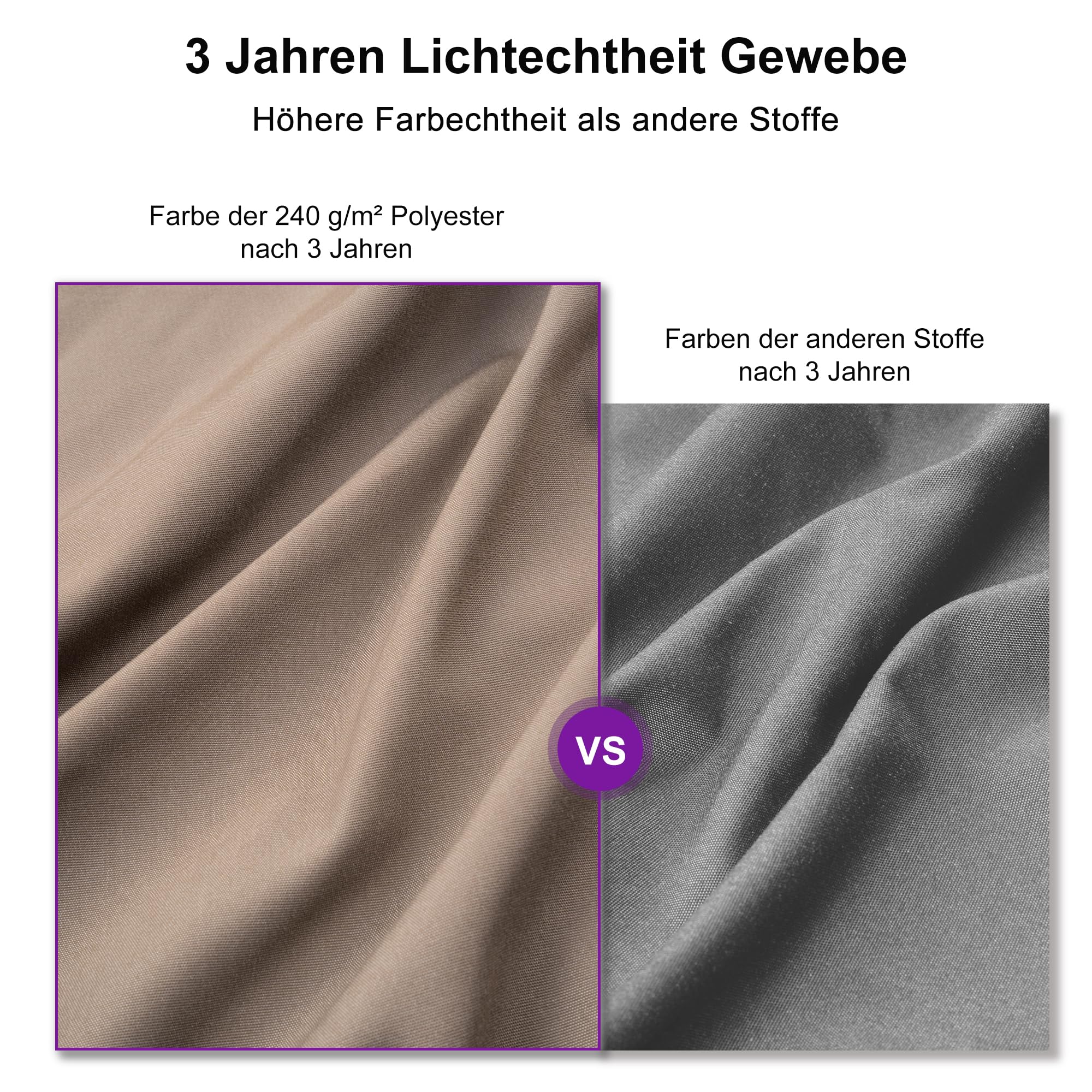 PURPLE LEAF Ampelschirm 300 × 300 cm Alu Acrylimitat UV 50+, Asch Mokka | 360° Drehbar, 6-Fach Neigbar Rundum Schatten, Verstärkter Mast, Leichtgängige Alu-Kurbel, Sonnenschirm Hohe Stabilität Robust