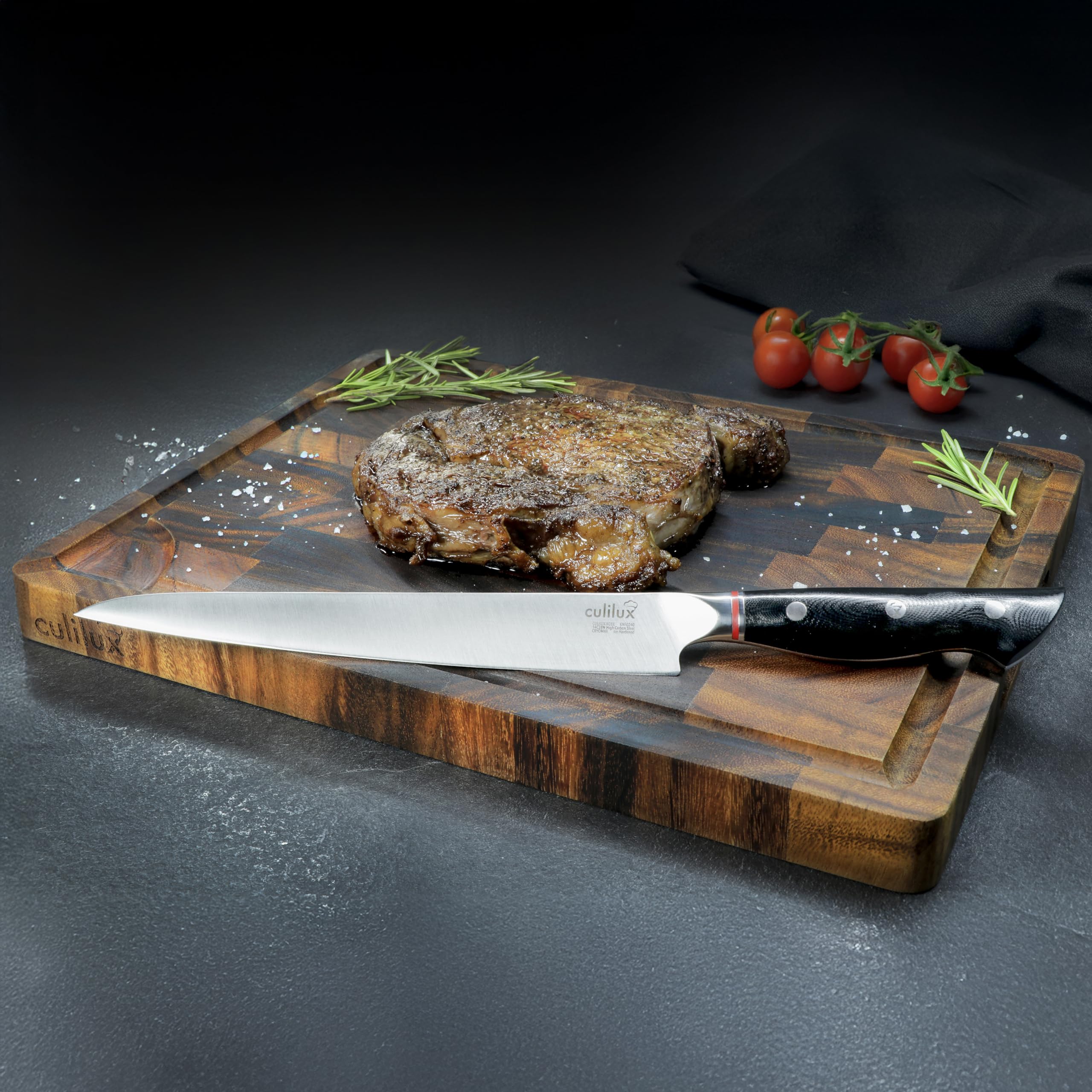 Gourmet Schneidebrett L Stirnholz Walnuss 2-seitig mit Saftrille, antiseptisches Hirnholz-Holzbrett als Schneidebrett und zum Servieren