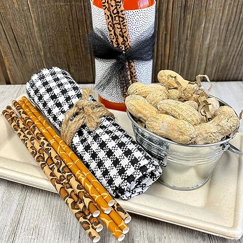 Miniatura 4 de Pajitas de papel con estampado de animales, tema de safari, estampado de leopardo, jirafa, guepardo, negro, marrón, marrón, paquete de 100 unidades