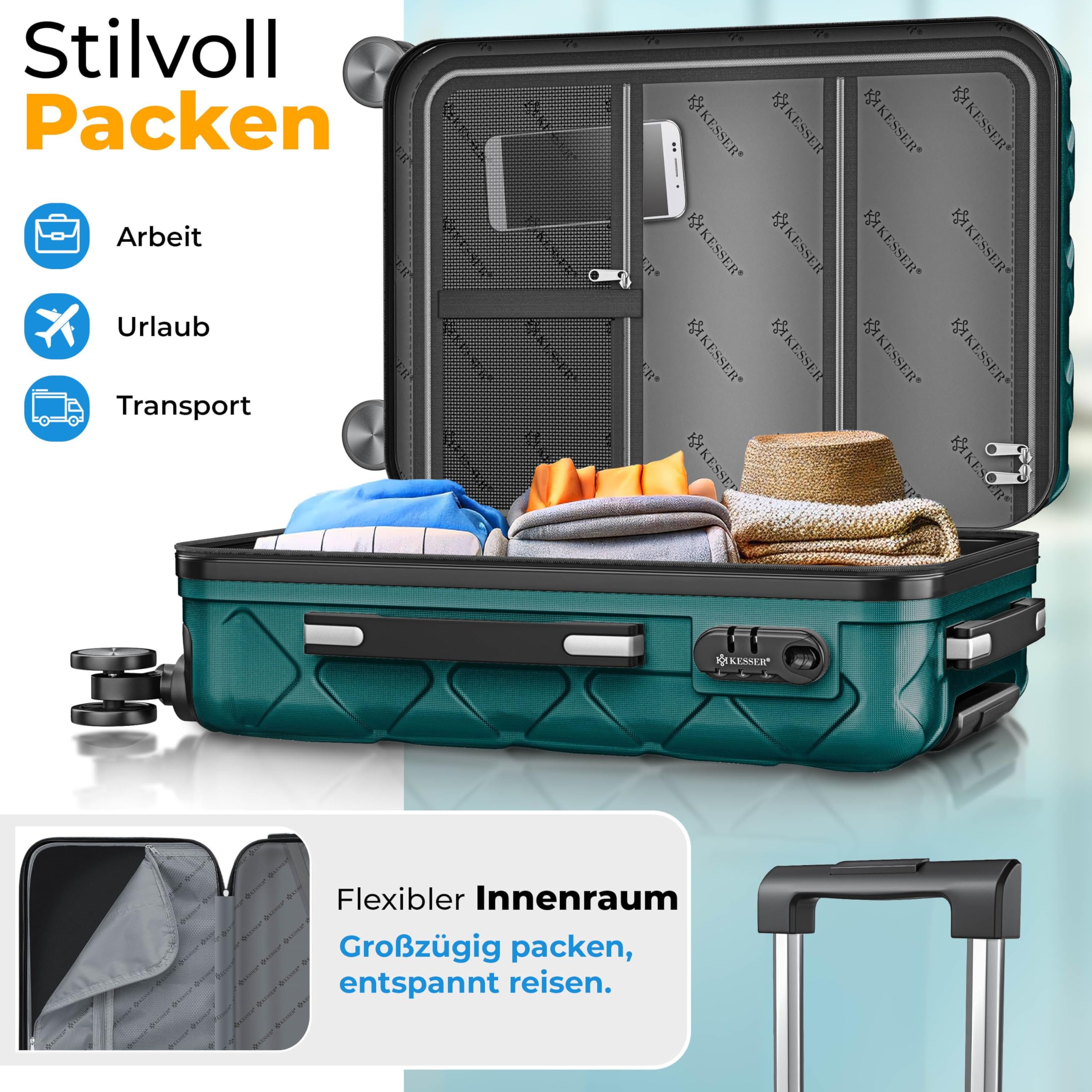 KESSER Valigia da viaggio in ABS rigida con serratura a combinazione, bilancia e portafoglio da viaggio con ruote a 360°, valigetta per business e viaggio, Petrol Teal, 75cm - 120L, Classico