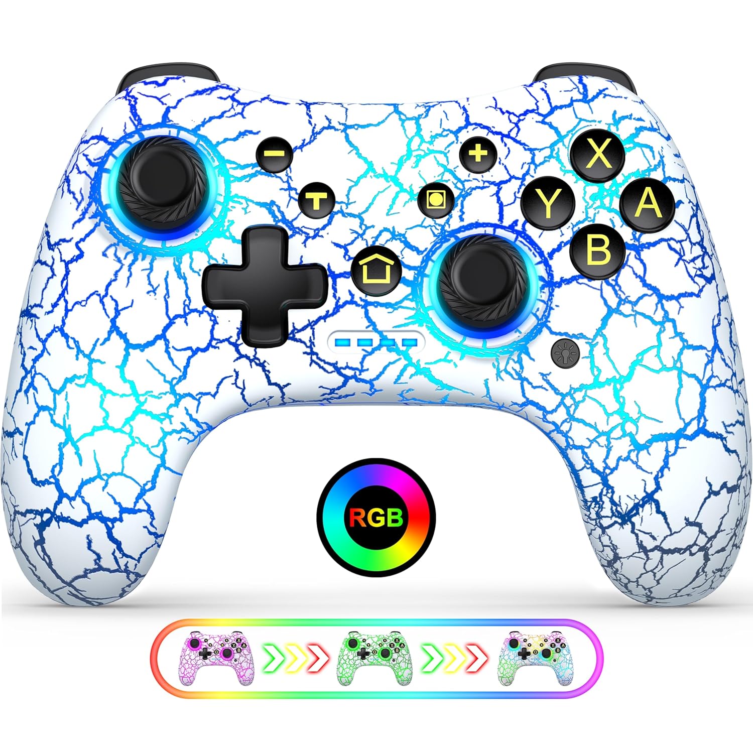 Wireless Switch Controller for Switch/Lite/OLED/Swicth 2 Controller, Switch Controller Joysticks Work with iOS/Android/PC-Switch 2 Pro TURBO Controller with Wake-up Programmable (Upgraded Vision) (White-Lightning Light)