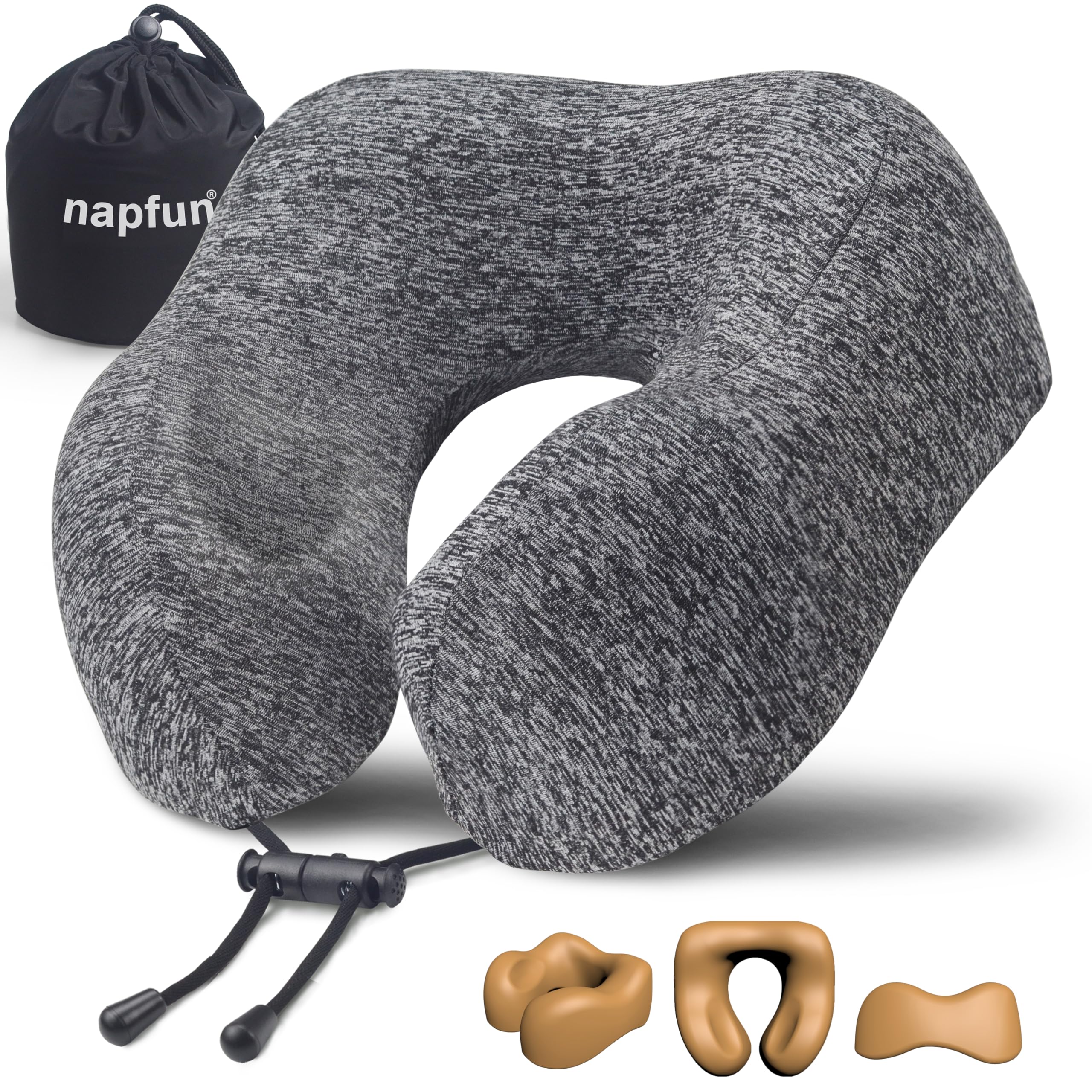 napfun Neck Pillow for Travel, Memory Foam Airplane Pillow, Full Grey