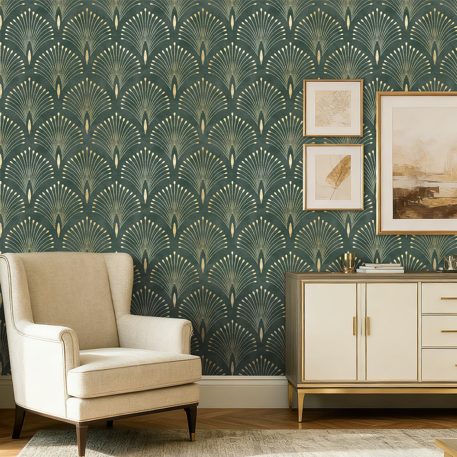 Papel Pintado Autoadhesivo Verde Oscuro y Dorado Baño 40cmx1000cm