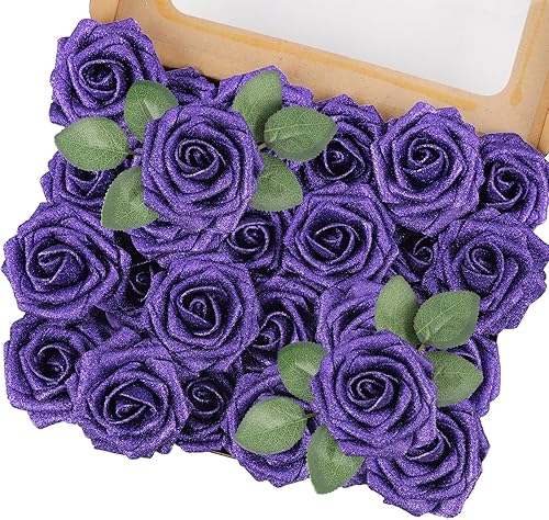 Miniatura 28 de MACTING Flores Artificiales Rosas 30PCS Tacto Real Flores Falsas con Tallo Rosa de Espuma Arcoíris para Bricolaje Ramos de Novia de Boda Centros