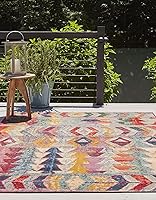 Vista 3 de Unique Loom Outdoor Modern Collection - Alfombra rectangular de 5 pies 3 pulgadas x 8 pies, color multicolor y burdeos