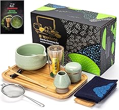 TEANAGOO Ensemble de fouet à matcha en bambou avec fouet à matcha (chasen), cuillère (chashaku), support fouet à matcha, kit de préparation de thé O38, plateau à thé vert en poudre