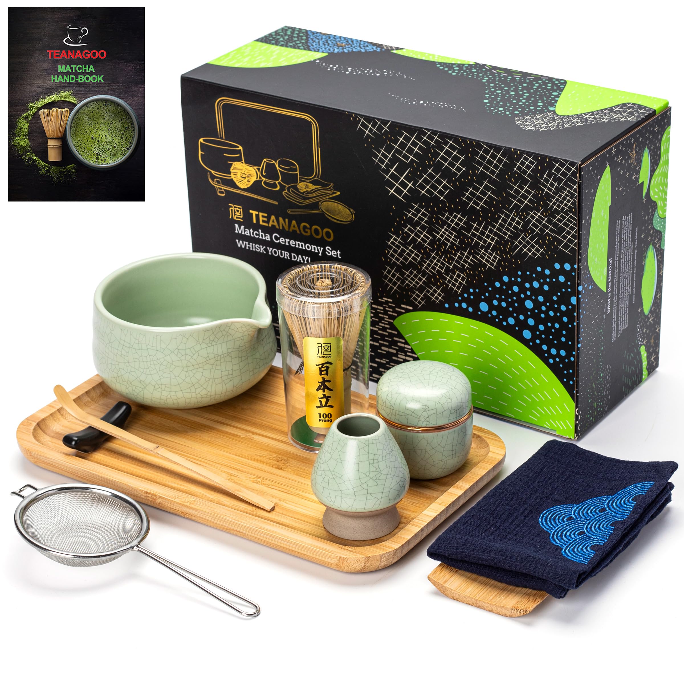 TEANAGOO Matcha, set di frusta per matcha, in bambù (chasen), cucchiaio (chashaku), porta frusta per matcha, set per preparare il tè. O38, kit per tè verde in polvere