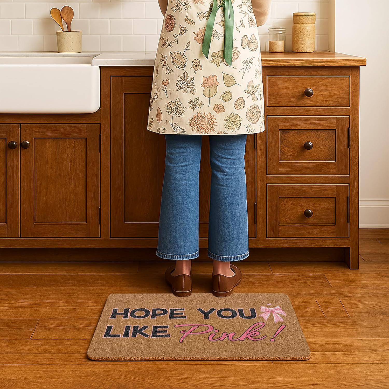 Hope You Like Pink Bow Doormat Outdoor Fall Cute Welcome Mat for Front Door Porch Entryway Girly Dorm Aesthetic Decor Artificial Coir Rug 30x17in
