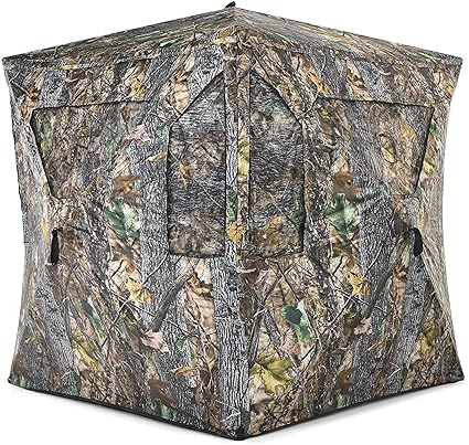 XProudeer Hunting Blind, 2-3 Person See Through Ground Blinds with 270 Degree,Pop Up & Portable Hunting Tent with Chair,Hunting Gear&Hunting Accessories, Camo Hunting Deer & Turkey for Hunting