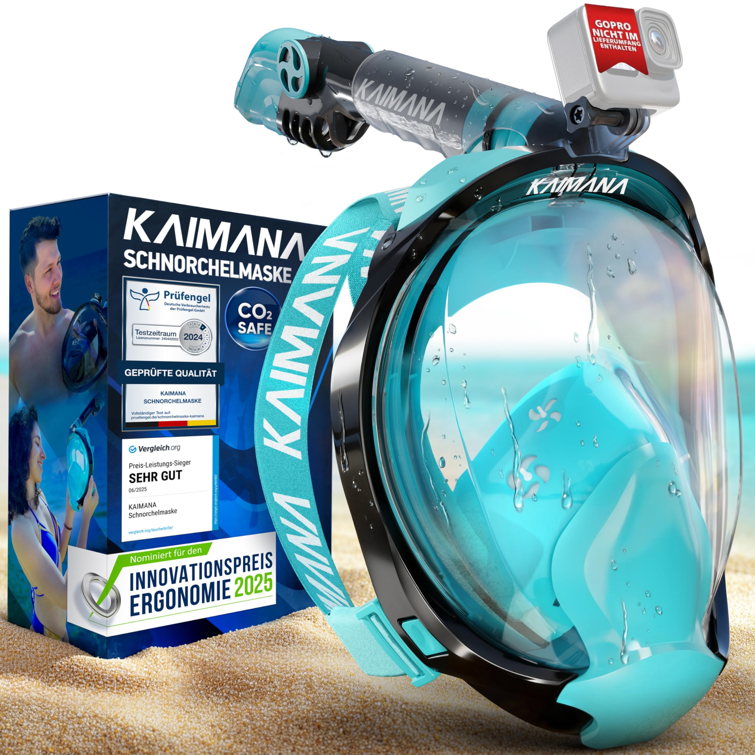 Die Preisgekrönte KAIMANA® Schnorchelmaske für Erwachsene &amp; Kinder - absolut CO2 sicher - inkl. Tragetasche - Tauchermaske Erwachsene - Vollgesichtsmaske Tauchmaske – Amazon Angebot