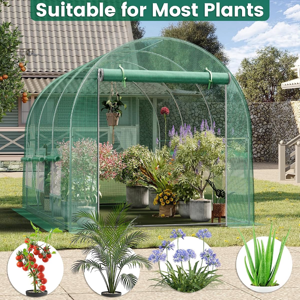 Outsunny 13' x 10' x 6.5' Hoop House Greenhouse Tunnel Greenhouse Green view 4