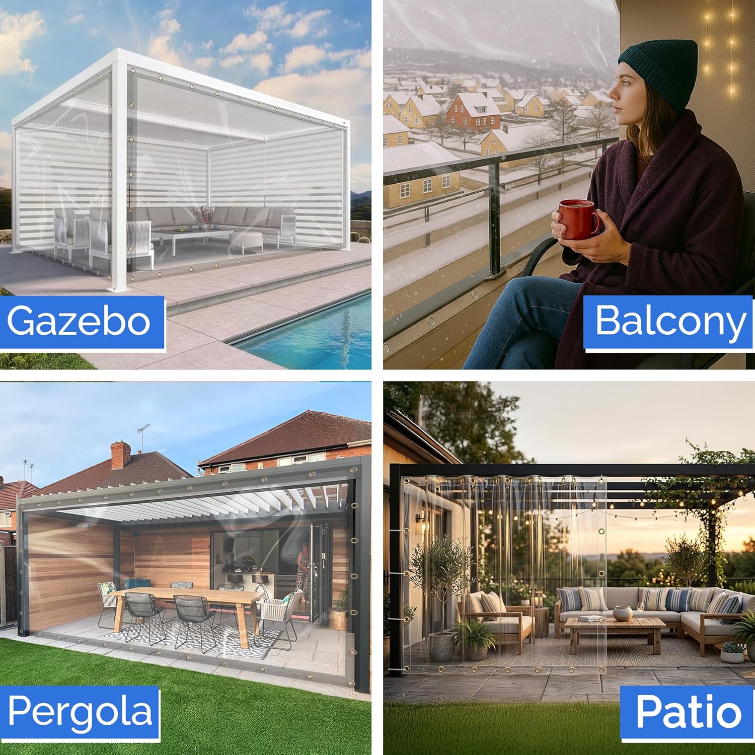 Covers & All Outdoor Clear Curtains for Patio Waterproof – 18 oz Outdoor Tarp Clear Vinyl Curtains, Gazebo Curtains with Brass Grommets for Pergola, Porch & Patio Walls for Winter (8 x 10 ft)