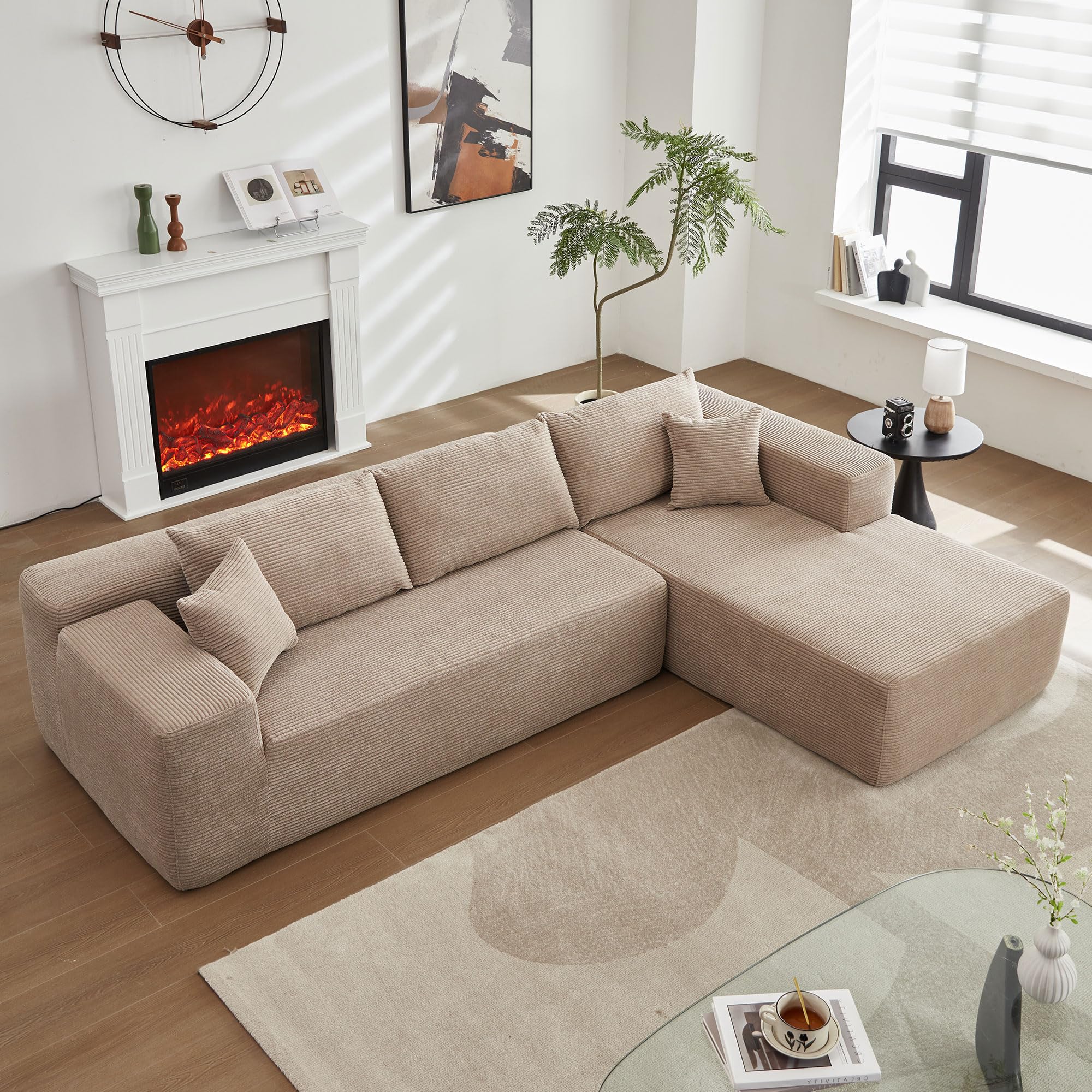 104" L-Shape Modular Sectional Sofa Couch - Comfy Upholstered Cloud Couch for Living Room - Modern Minimalist Couches,Deep Seat,No Assembly Required (Camel,Corduroy, Right Facing Chaise)