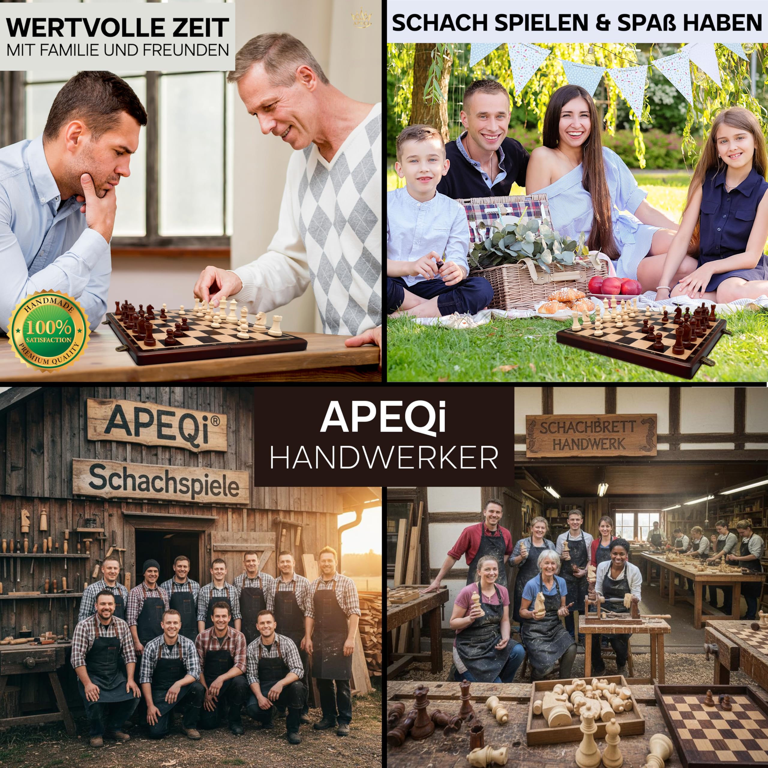 APEQi® Premium Schach MAGNETISCH - Schachspiel Holz HOCHWERTIG - [38x38cm], Massivholz, 2 EXTRA-Damen, Geschenkidee - Schachbrett Holz hochwertig - Chess Board 34 Schachfiguren Reiseschach magnetisch