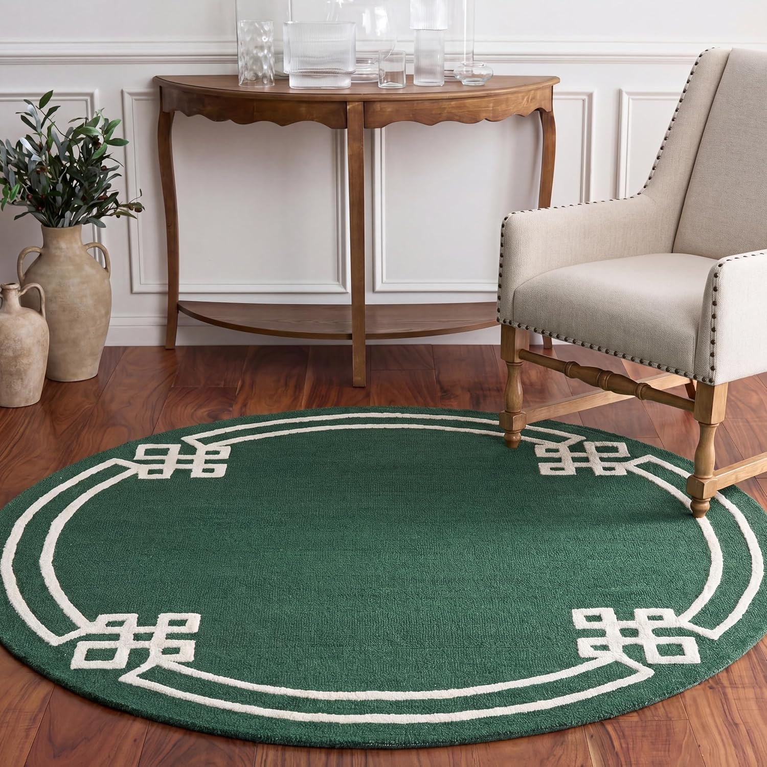 Martha Stewart X SAFAVIEH Collection Area Rug - 6' Round, Green & Ivory, Handmade Wool, Ideal for Living Room, Bedroom, Dining Space (MSR4626Y)