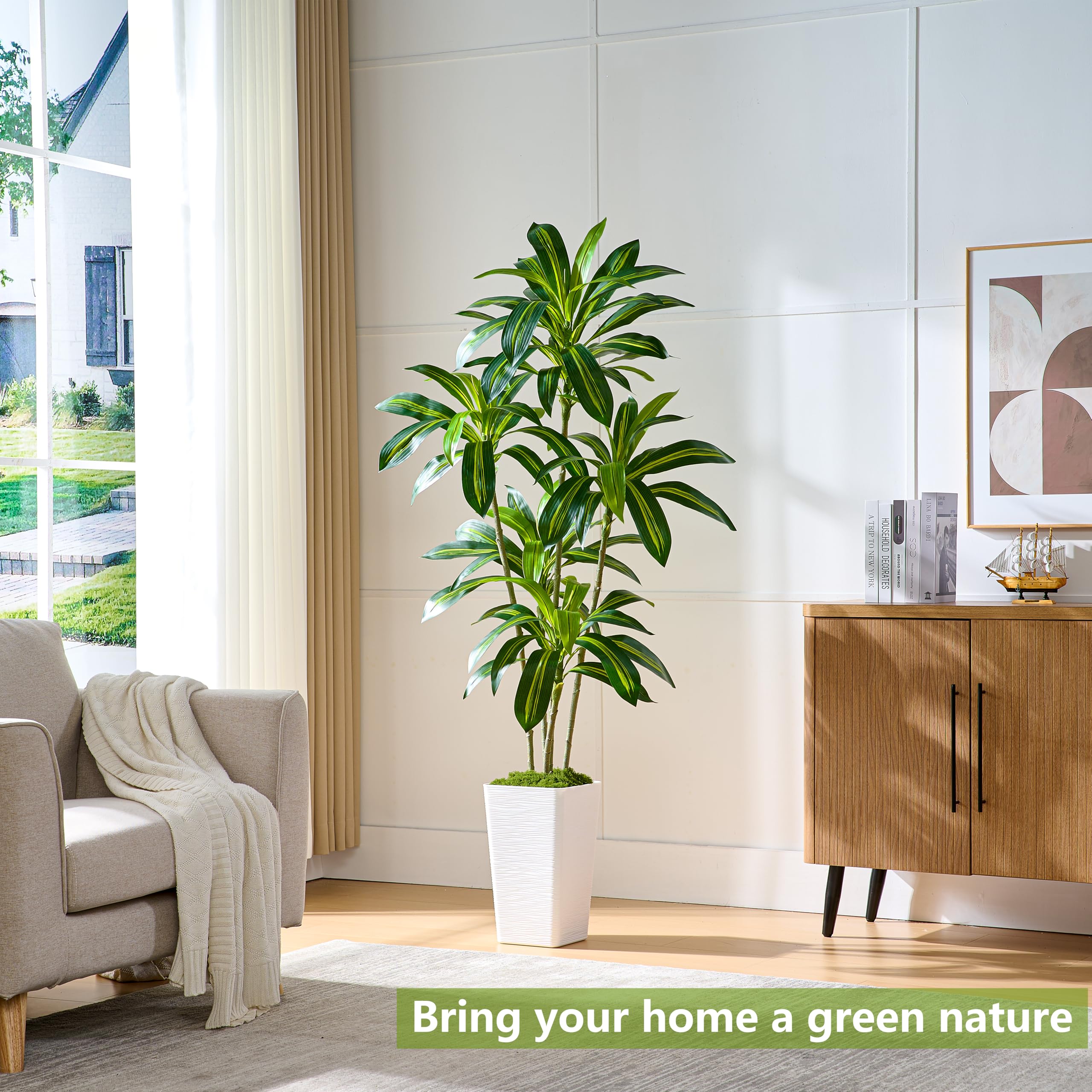 Plante Artificielle Dracaena 1,5m – Pot Blanc – Faux Arbre Tropical – Décoration Intérieur/Extérieur 🌴
