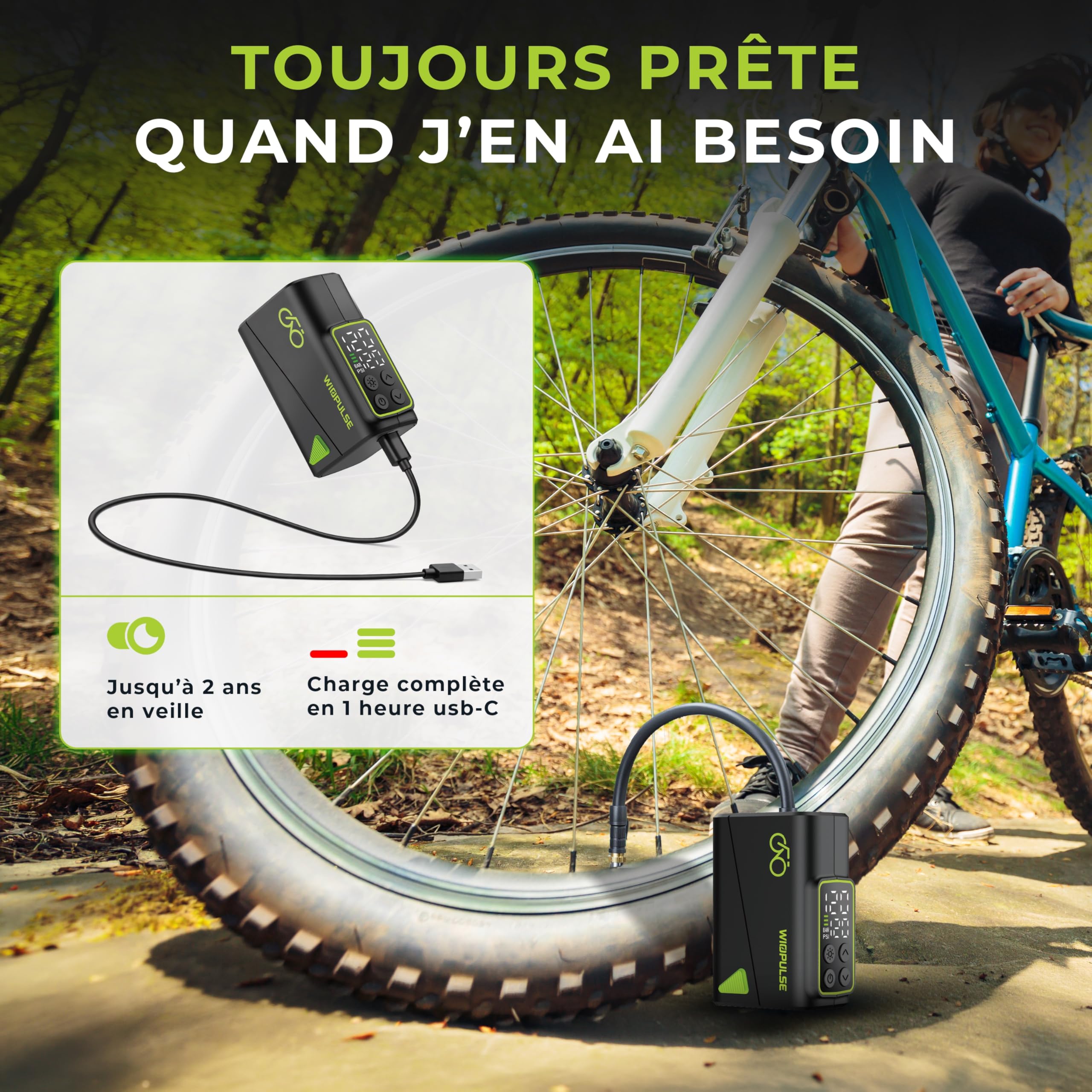Mini Pompe Vélo Électrique 150 PSI Compresseur Portable LCD Arrêt Auto LED Presta Schrader