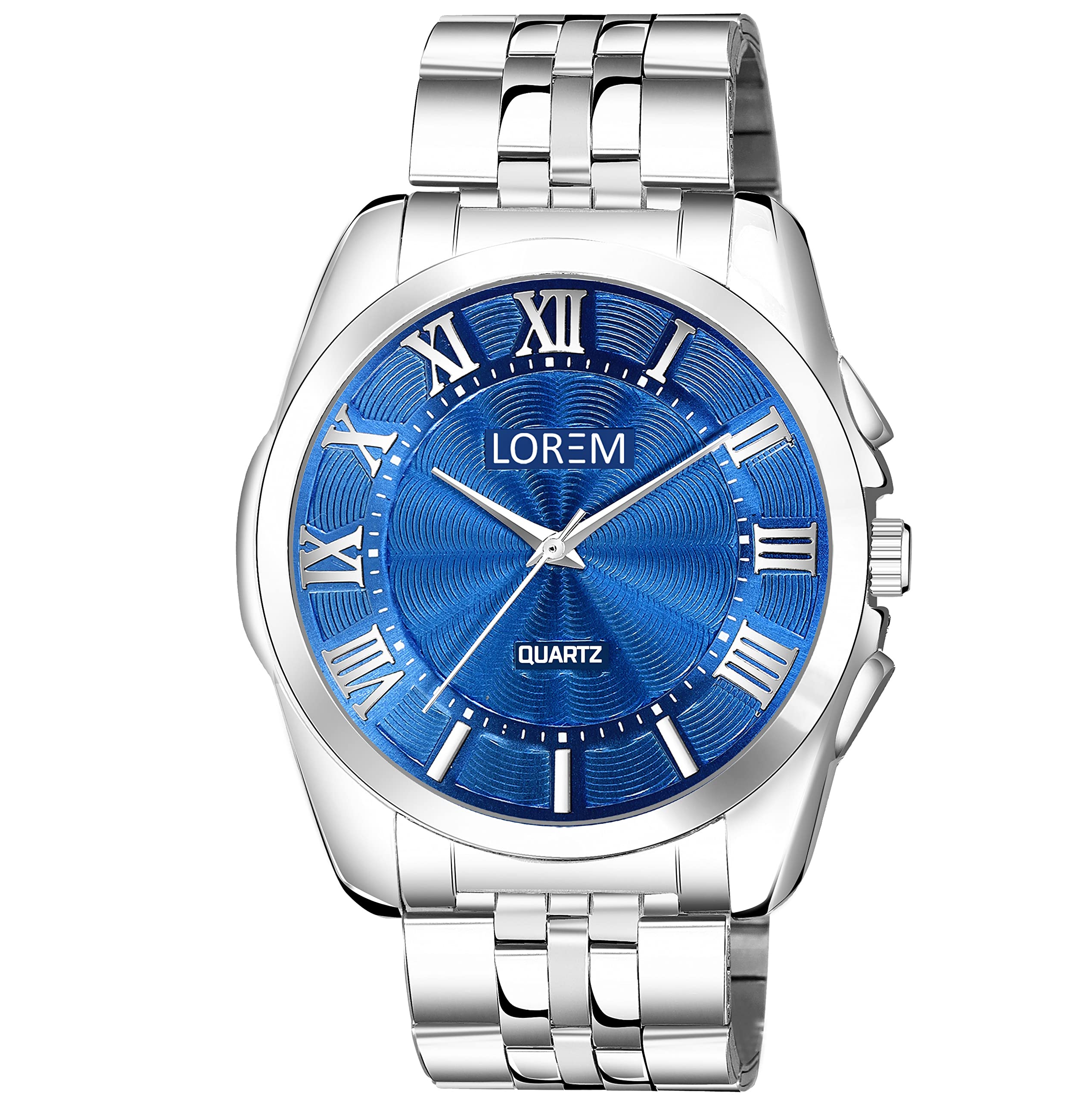 LOREM Blue Designer 3D Roman Dial Round Silver Stainless Steel Premium Watches for Men-FZ-LR126 (B0BXL5ZYQJ) Amazon Price History, Amazon Price Tracker