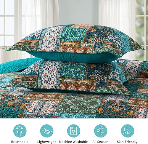 Vista 30 de BEDISELY Colchas de algodón tamaño Queen, colcha ligera estilo granja tamaño Queen (90 x 98 pulgadas), juego de ropa de cama floral suave y Casa