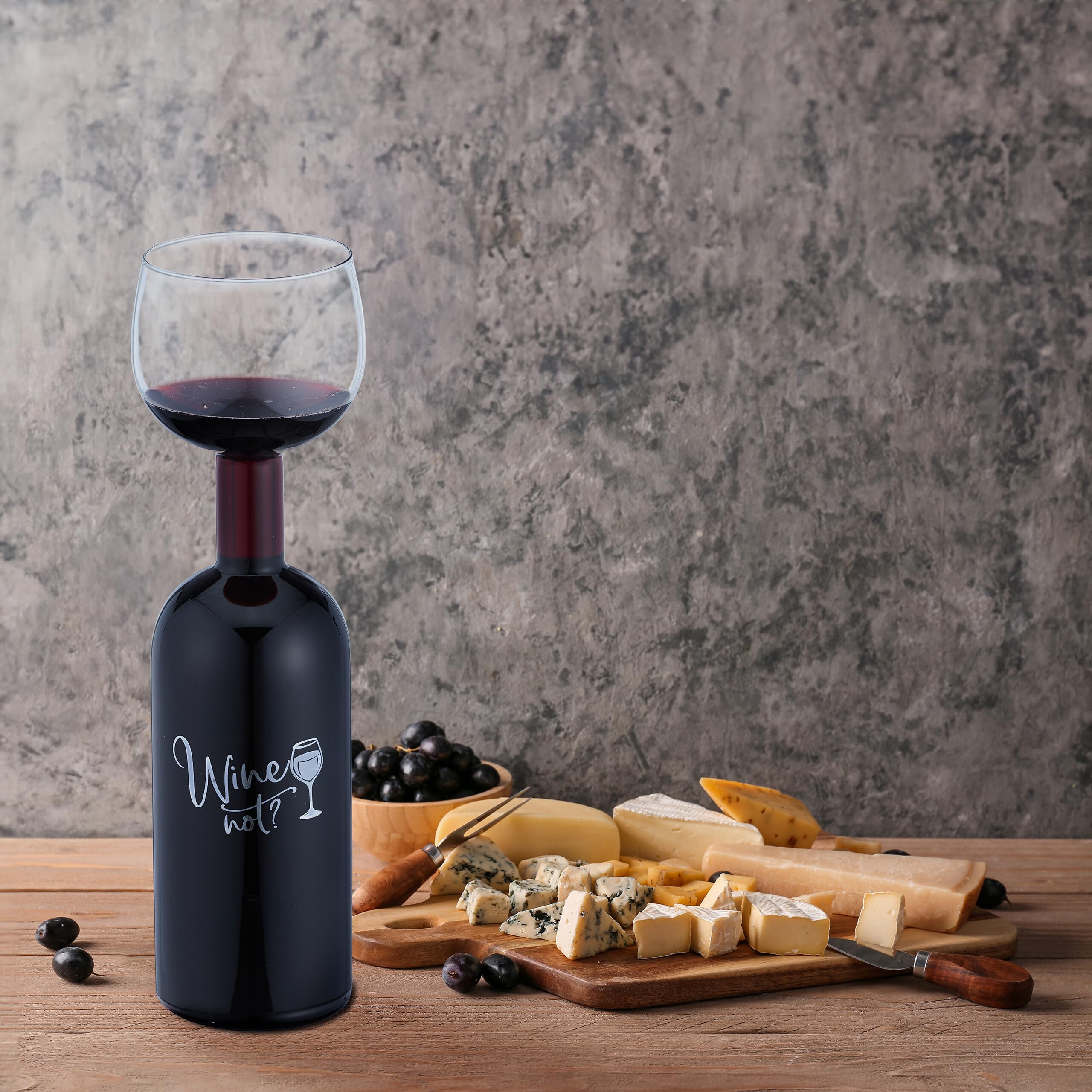 Relaxdays Szklana butelka do wina, XL kieliszek do wina z sentencją, zabawny prezent dla miłośników wina, 750 ml, przezroczysta
